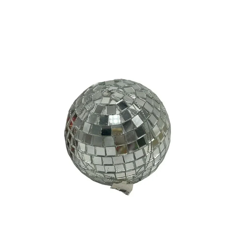 2 Hanging Silver Disco Ball Mirror and Plaid Ball Christmas Tree Ornament